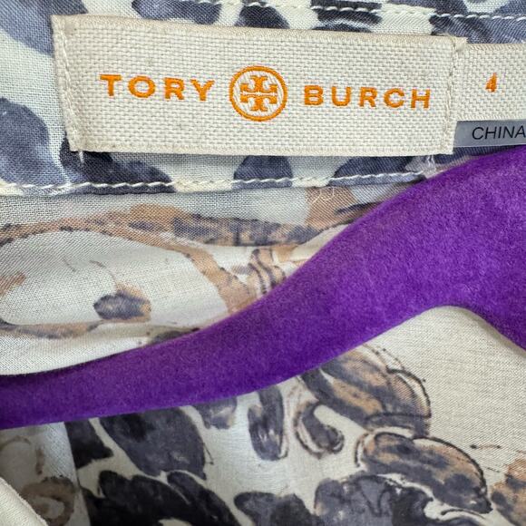 Tory Burch Brigitte Blue Floral Print  Cotton Long-Sleeve Button-Up Blouse Sz 4 - Picture 10 of 12